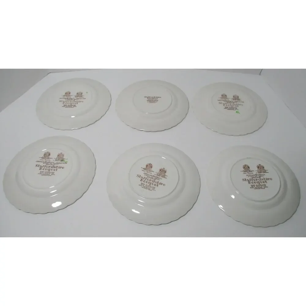 Vintage Johnson Bros. Staffordshire Bouquet 6" Dessert Plates Ironstone Set Of 6 - Picture 3 of 4
